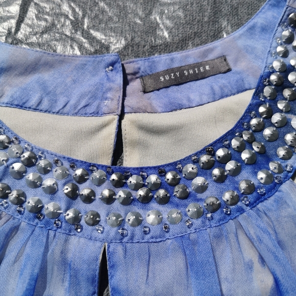 SUZY SHIER Medium Med M high necked tank top rhinestone embellished print lined - Picture 7 of 8